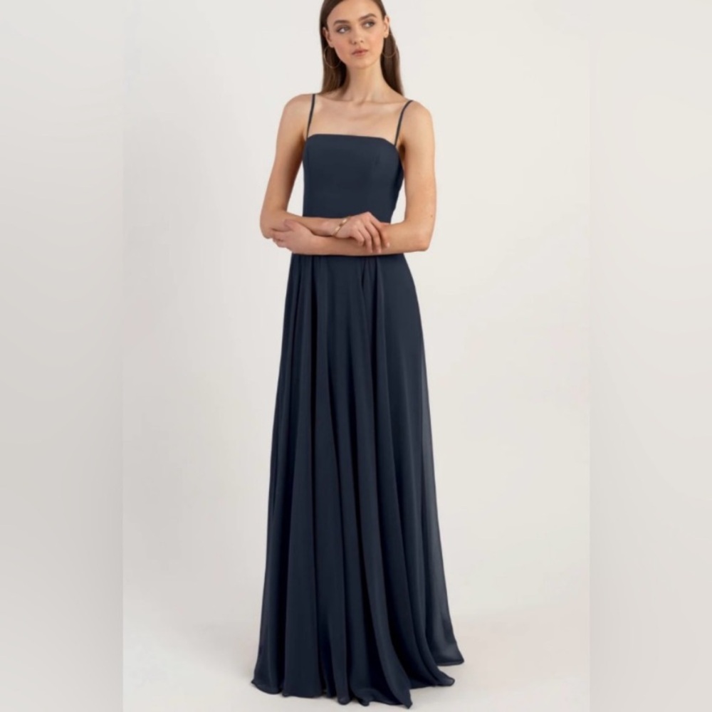 JENNY YOO COLLECTION Elegant Navy Blue Spaghetti Strap Dress